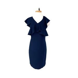 Trina Turk Cameron Flutter Cap Sleeve Dress Blue Size 6 Stretch